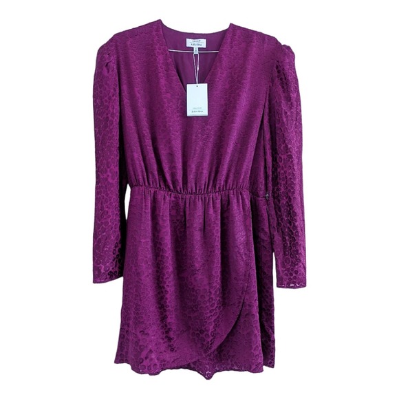 & Other Stories Magenta Leopard Jacquard Long Sleeve Mini Dress Size 12 - Picture 1 of 10
